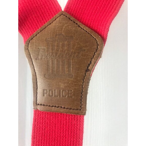 Vintage Very Rare President Co. POLICE Red Button On Suspenders Leather Elastic - Picture 6 of 10